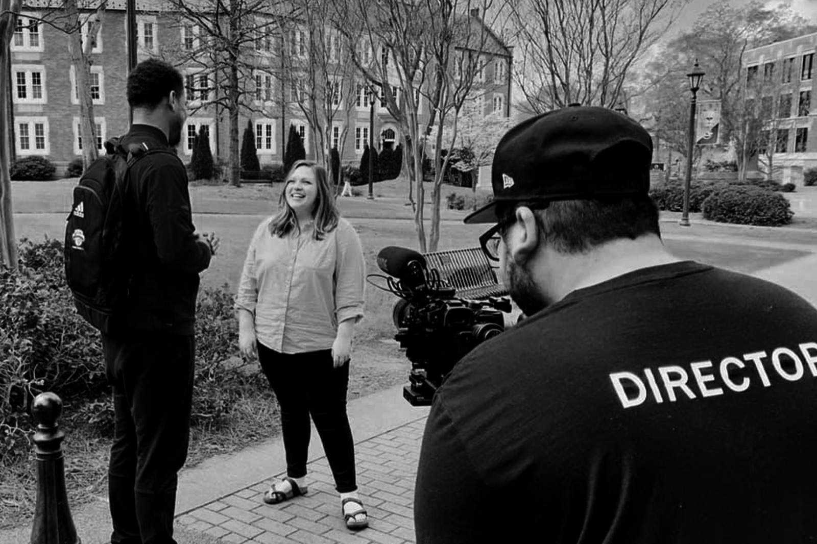 Documentary interview filming on location with a professional video crew