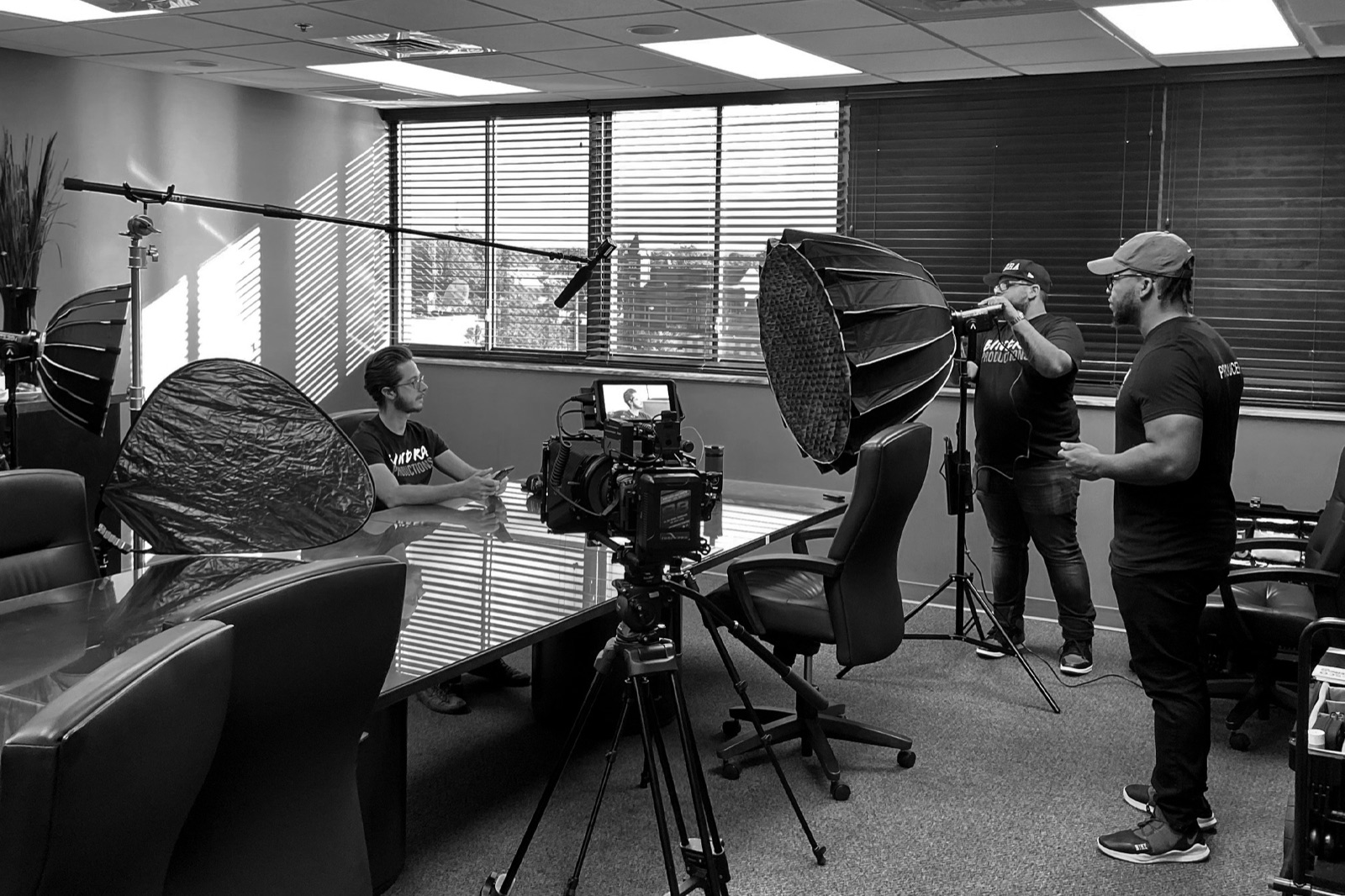 Cinematic two camera interview setup with professional lighting by Bindra Productions